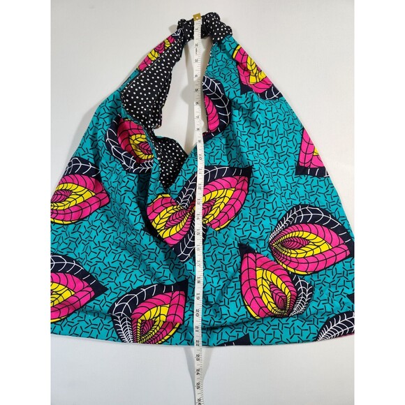 Vibrant Hobo-Style Bento Bag Minimalist Cotton Wax Print Polka Dot Reversible - Picture 3 of 8